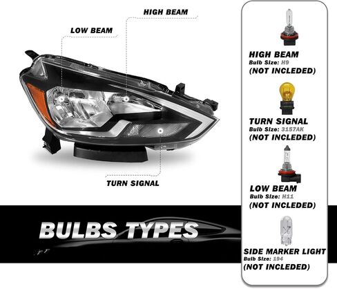 SOCKIR Halogen Headlight Assembly Compatible with 2016-2019 Nissan Sentra Headlamp 4-Door Sedan Right Passenger Side in Saudi Arabia