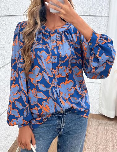 بلوزة نسائية من PRETTYGARDEN بأزرار سفلية مزهّرة موضة خريف 2025 قمصان كبيرة الحجم غير رسمية بأكمام طويلة ملابس بوهو in Saudi Arabia