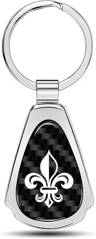 iPick Image Compatible with Fleur-de-Lis FDL Real Black Carbon Fiber Chrome Metal Teardrop Key Chain in Saudi Arabia