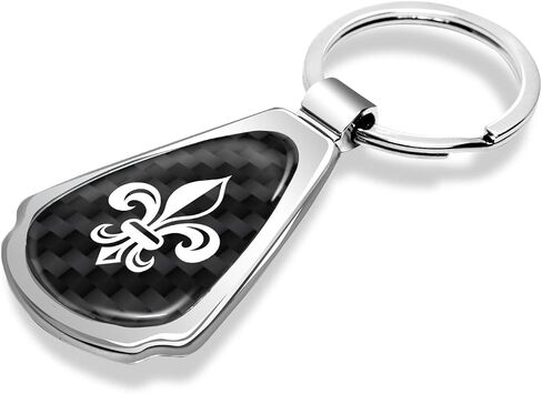 iPick Image Compatible with Fleur-de-Lis FDL Real Black Carbon Fiber Chrome Metal Teardrop Key Chain in Saudi Arabia