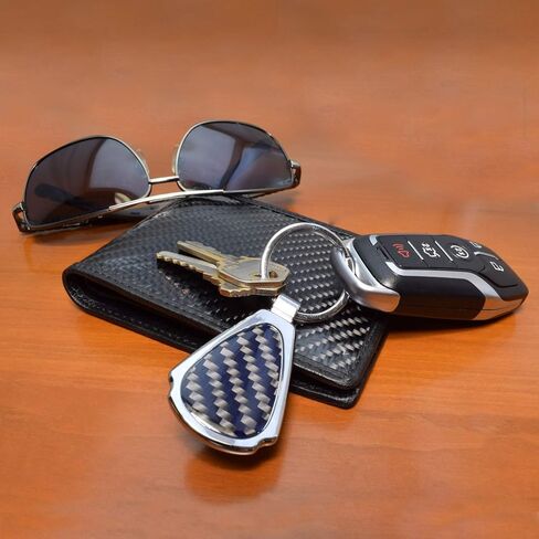 iPick Image Compatible with Fleur-de-Lis FDL Real Black Carbon Fiber Chrome Metal Teardrop Key Chain in Saudi Arabia