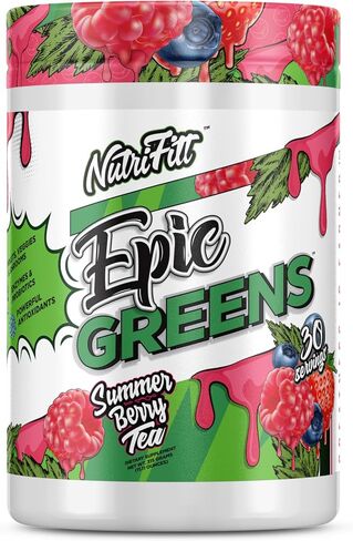 NutriFitt Epic Greens، مليئة بمضادات الأكسدة والفواكه والخضروات والفطر، تعزز الأداء، وتسرع التعافي (30 حصة، شاي التوت الصيفي) in Saudi Arabia