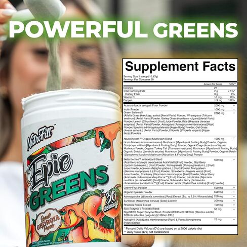 NutriFitt Epic Greens، مليئة بمضادات الأكسدة والفواكه والخضروات والفطر، تعزز الأداء، وتسرع التعافي (30 حصة، شاي التوت الصيفي) in Saudi Arabia