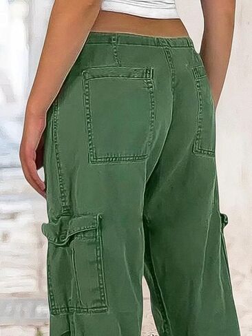 Flamingals Straight Leg Pants for Women Mid Rise Casual Drawstring Side Flap Pockets Solid Pants in Saudi Arabia