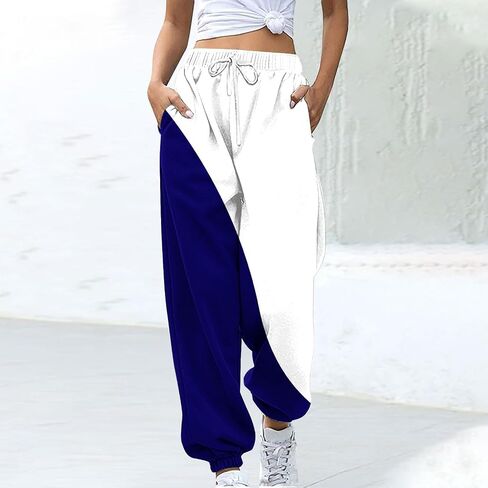 bmkBWO Sweatpants Women Baggy,High Waisted Color Block Fleece Lined Sweat Pants Y2k Lounge Casual Trousers in Kuwait