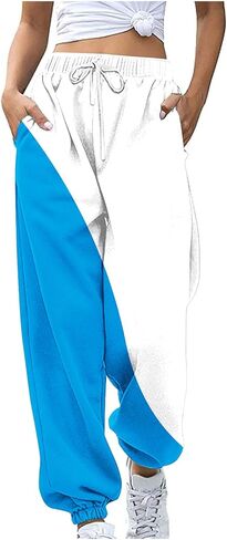 bmkBWO Sweatpants Women Baggy,High Waisted Color Block Fleece Lined Sweat Pants Y2k Lounge Casual Trousers in Kuwait