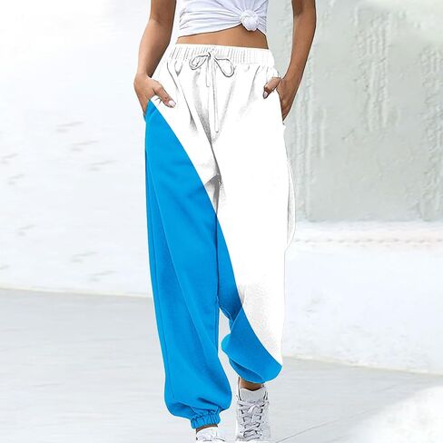 bmkBWO Sweatpants Women Baggy,High Waisted Color Block Fleece Lined Sweat Pants Y2k Lounge Casual Trousers in Kuwait