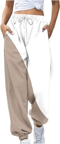 bmkBWO Sweatpants Women Baggy,High Waisted Color Block Fleece Lined Sweat Pants Y2k Lounge Casual Trousers in Kuwait