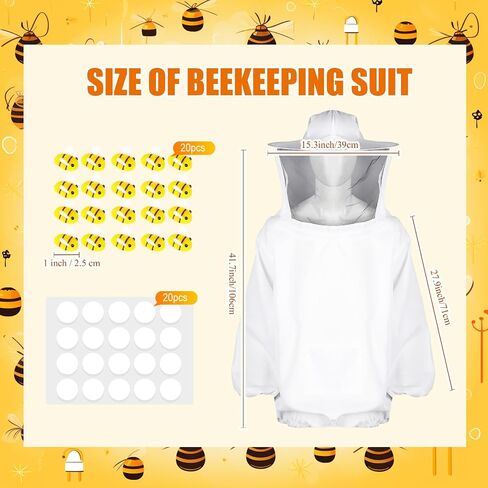 Hicarer 41 Pcs Halloween Beekeeper Costume Set Include 1 Beekeeper Suit 20 Felt Bee 20 Round Tape for Cosplay(X-Large) in Saudi Arabia