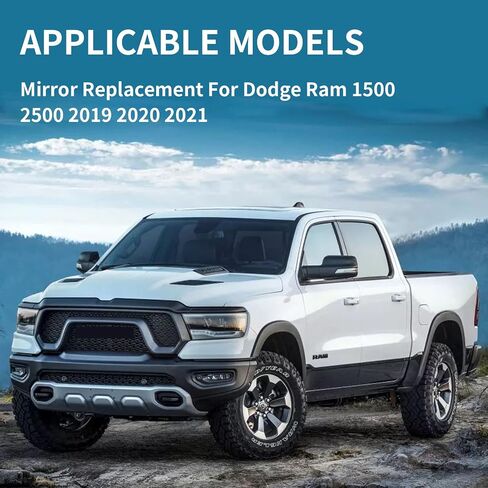 استبدال المرآة الجانبية للسائق لسيارة Dodge Ram 1500 2500 2019 2020 2021 - زجاج مرآة الجانب الأيسر، زجاج مرايا الرؤية الخلفية مع تسخين كهربائي ونقطة عمياء (68402094AA) in Saudi Arabia