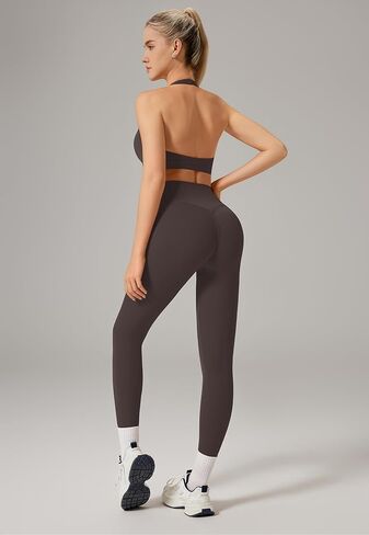 RXRXCOCO Backless Workout Sets for Women 2 Piece Halter Sports Bra Hidden Scrunch High Waisted Gym Leggings Matching Set in Kuwait