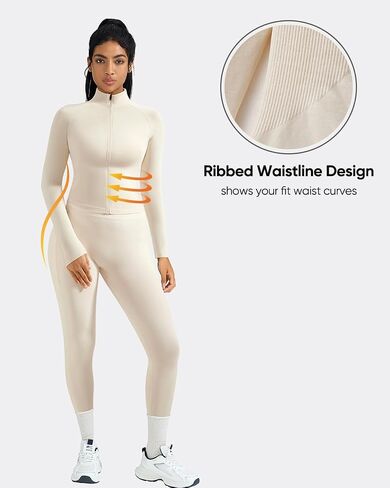 OMKAGI Workout Sets for Women Booty Leggings Matching Zipup Jacket Gym Outfits with Pockets in Saudi Arabia