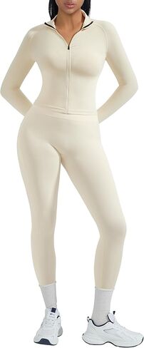 OMKAGI Workout Sets for Women Booty Leggings Matching Zipup Jacket Gym Outfits with Pockets in Saudi Arabia