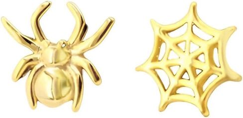 Cute Tiny Spider Web Asymmetry Stud Earrings for Women Men Punk Animal Spider Cartilage Pierced Sterling Silver Post Earrings Halloween Party Costume Accessories Jewelry Birthday Xmas Gifts in Saudi Arabia