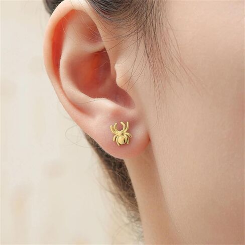 Cute Tiny Spider Web Asymmetry Stud Earrings for Women Men Punk Animal Spider Cartilage Pierced Sterling Silver Post Earrings Halloween Party Costume Accessories Jewelry Birthday Xmas Gifts in Saudi Arabia