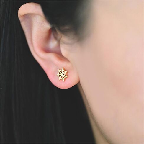 Cute Tiny Spider Web Asymmetry Stud Earrings for Women Men Punk Animal Spider Cartilage Pierced Sterling Silver Post Earrings Halloween Party Costume Accessories Jewelry Birthday Xmas Gifts in Saudi Arabia