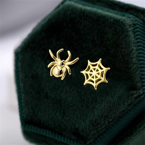 Cute Tiny Spider Web Asymmetry Stud Earrings for Women Men Punk Animal Spider Cartilage Pierced Sterling Silver Post Earrings Halloween Party Costume Accessories Jewelry Birthday Xmas Gifts in Saudi Arabia