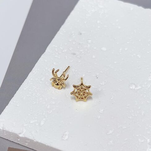 Cute Tiny Spider Web Asymmetry Stud Earrings for Women Men Punk Animal Spider Cartilage Pierced Sterling Silver Post Earrings Halloween Party Costume Accessories Jewelry Birthday Xmas Gifts in Saudi Arabia