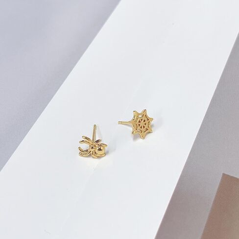 Cute Tiny Spider Web Asymmetry Stud Earrings for Women Men Punk Animal Spider Cartilage Pierced Sterling Silver Post Earrings Halloween Party Costume Accessories Jewelry Birthday Xmas Gifts in Saudi Arabia
