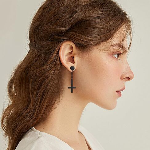 OIDEA Mens Inverted Cross Earrings: Stainless Steel Non Pierced Magnetic Earrings for Men Hoop Dangle Hinged Upside Down Cross Clip on Earrings Jewelry Gifts for Men Women in Saudi Arabia