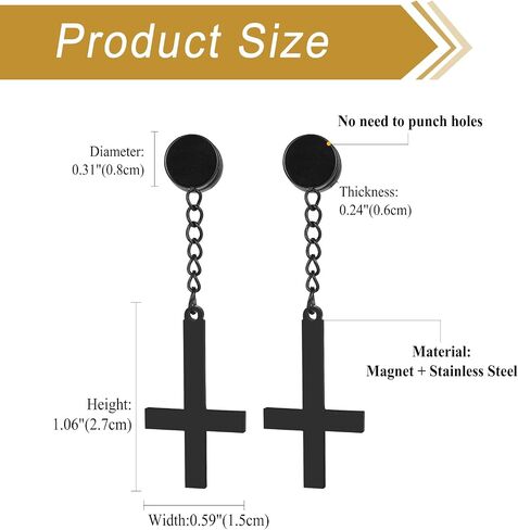 OIDEA Mens Inverted Cross Earrings: Stainless Steel Non Pierced Magnetic Earrings for Men Hoop Dangle Hinged Upside Down Cross Clip on Earrings Jewelry Gifts for Men Women in Saudi Arabia