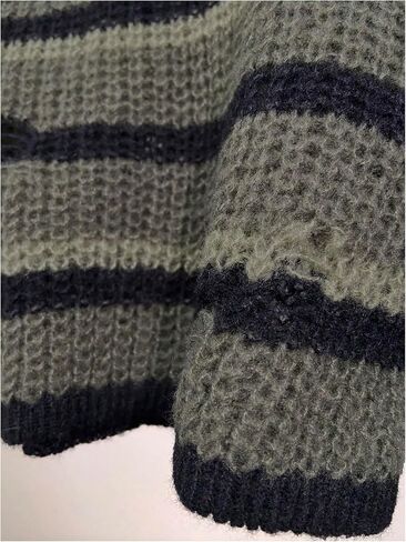 GORGLITTER Women's Striped Y2k Ripped Knit Gothic Tops Flare Sleeve High Neck Cropped Sweater in Saudi Arabia