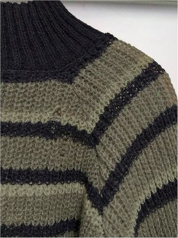 GORGLITTER Women's Striped Y2k Ripped Knit Gothic Tops Flare Sleeve High Neck Cropped Sweater in Saudi Arabia