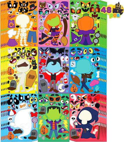 JOYIN 45 Pcs Halloween Make a Face Stickers, Halloween Party Favor for Kids, Halloween Art Craft Party Supplies, Classroom Activities Goodies Party Games, Sticker Sheets with Witch, Vampire Designs in Saudi Arabia