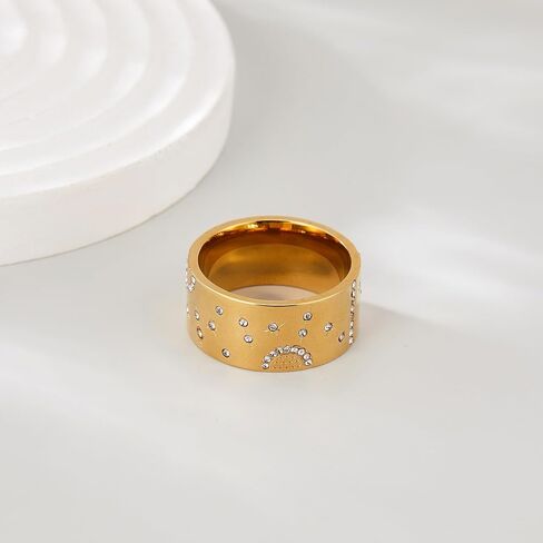 Gold Band Rings for Women, Fashion CZ Crystal Crossover Statement Ring Cocktail Costume Accessory Jewelry Gifts for Her in Saudi Arabia
