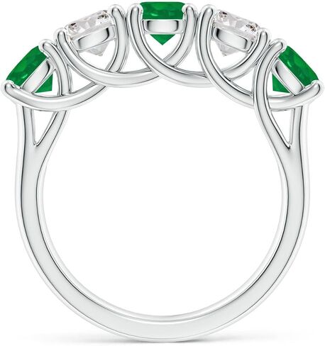 Angara Natural Emerald Wedding Band for Women | Half Eternity 5 Stone Emerald and Diamond Wedding Band in 14K Solid Gold/Silver/Platinum | May Birthday, Anniversary, Gemstone Jewellery Gift in Saudi Arabia