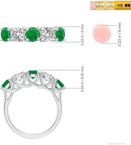 Angara Natural Emerald Wedding Band for Women | Half Eternity 5 Stone Emerald and Diamond Wedding Band in 14K Solid Gold/Silver/Platinum | May Birthday, Anniversary, Gemstone Jewellery Gift in Saudi Arabia