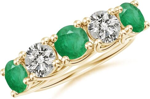 Angara Natural Emerald Wedding Band for Women | Half Eternity 5 Stone Emerald and Diamond Wedding Band in 14K Solid Gold/Silver/Platinum | May Birthday, Anniversary, Gemstone Jewellery Gift in Saudi Arabia
