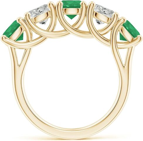Angara Natural Emerald Wedding Band for Women | Half Eternity 5 Stone Emerald and Diamond Wedding Band in 14K Solid Gold/Silver/Platinum | May Birthday, Anniversary, Gemstone Jewellery Gift in Saudi Arabia