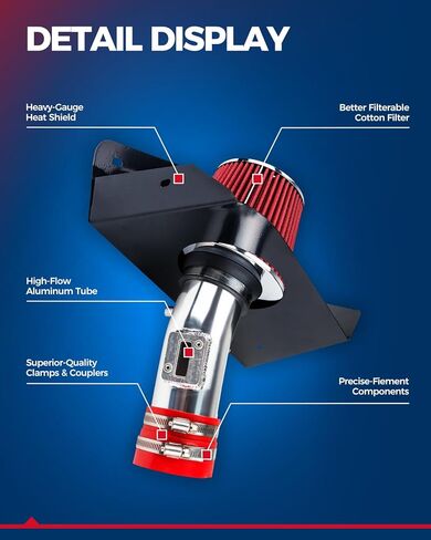 KAX 4 inch Cold Air Intake System Kit & Heat Shield Replacement for Chevy Camaro 2010-2015 6.2L V8, High Performance, RED in Saudi Arabia