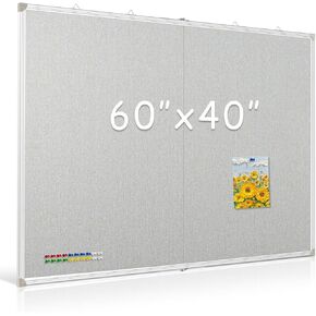 DOLLAR BOSS Foldable Linen Cork Board White Board Combo 60 x 40 in Extra Large Magnetic Whiteboard Dry Erase Bulletin Board Portable Double Sided Aluminum Frame Pin Board for School Office, Grey in Kuwait