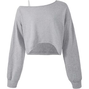 SOLY HUX Girl's Cold Shoulder Asymmetrical Neck T Shirts Long Sleeve Crop Tee Tops Fall Clothes in Saudi Arabia