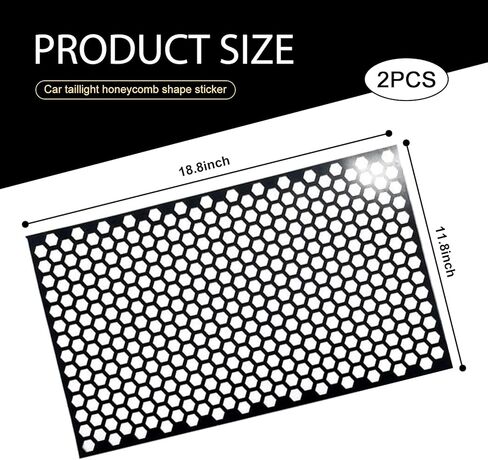مجموعة من ملصقين للسيارة، زخرفة غطاء الضوء الخلفي، ملصق تزيين من نوع قرص العسل، مناسب لغطاء الضوء الخلفي للسيارة مقاس 11.8 بوصة × 18.8 بوصة (أسود) in Kuwait