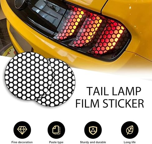مجموعة من ملصقين للسيارة، زخرفة غطاء الضوء الخلفي، ملصق تزيين من نوع قرص العسل، مناسب لغطاء الضوء الخلفي للسيارة مقاس 11.8 بوصة × 18.8 بوصة (أسود) in Kuwait