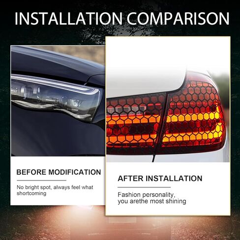 مجموعة من ملصقين للسيارة، زخرفة غطاء الضوء الخلفي، ملصق تزيين من نوع قرص العسل، مناسب لغطاء الضوء الخلفي للسيارة مقاس 11.8 بوصة × 18.8 بوصة (أسود) in Kuwait