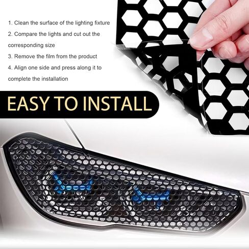 مجموعة من ملصقين للسيارة، زخرفة غطاء الضوء الخلفي، ملصق تزيين من نوع قرص العسل، مناسب لغطاء الضوء الخلفي للسيارة مقاس 11.8 بوصة × 18.8 بوصة (أسود) in Kuwait