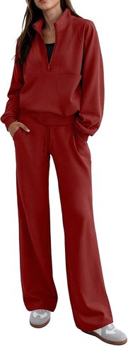 SHESHOW Women 2 Piece Outfits Set Half Zip Sweatshirts Wide Leg Sweatpant Matching Set Tracksuit with Pockets XS-XXL in Kuwait