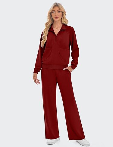 SHESHOW Women 2 Piece Outfits Set Half Zip Sweatshirts Wide Leg Sweatpant Matching Set Tracksuit with Pockets XS-XXL in Kuwait