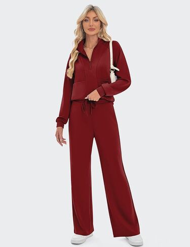 SHESHOW Women 2 Piece Outfits Set Half Zip Sweatshirts Wide Leg Sweatpant Matching Set Tracksuit with Pockets XS-XXL in Kuwait