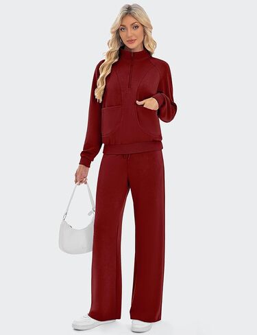 SHESHOW Women 2 Piece Outfits Set Half Zip Sweatshirts Wide Leg Sweatpant Matching Set Tracksuit with Pockets XS-XXL in Kuwait