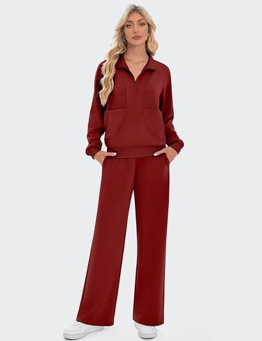 SHESHOW Women 2 Piece Outfits Set Half Zip Sweatshirts Wide Leg Sweatpant Matching Set Tracksuit with Pockets XS-XXL in Kuwait