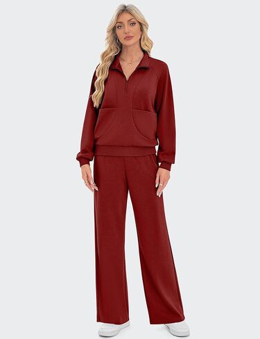 SHESHOW Women 2 Piece Outfits Set Half Zip Sweatshirts Wide Leg Sweatpant Matching Set Tracksuit with Pockets XS-XXL in Kuwait
