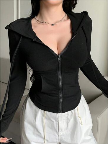 Women's Zip Up Hoodies Long Sleeve Drawstring Hooded Fitted Sweatshirts Casual Outerwear with Pockets in Saudi Arabia