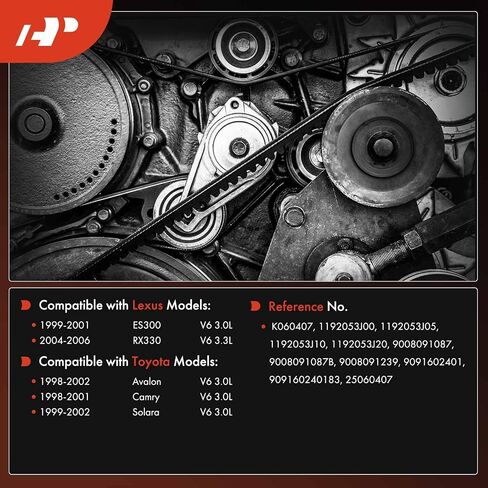 حزام قيادة أفعواني للمحرك A-Premium متوافق مع Toyota Camry 1998-2001 3.0L، Avalon 1998-2002 3.0L، Solara 1999-2002 3.0L & Lexus ES300 1999-2001 3.0L، RX330 2004-2006 3.3L، GAS in Saudi Arabia