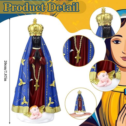 Bucherry Our Lady Aparecida Religious Figurine 8'' Nossa Senhora Aparecida Statue Blessed Statue Resin Tabletop Decor for Home Altar Car Dashboard Collectible Display Office Religious Gift Decor in Saudi Arabia