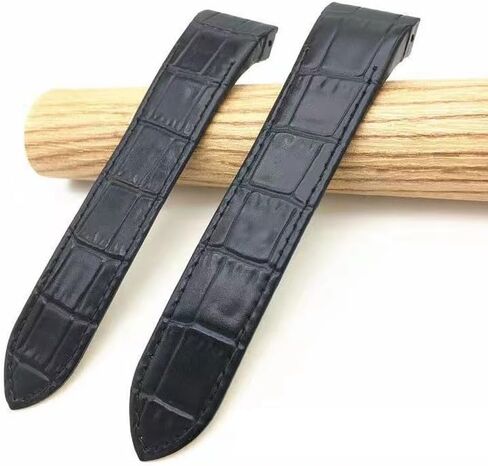 سوار جلد صيفي 23 ملم متوافق مع كارتييه سانتوس 100 اكس ال 38 ملم اسود مع براغي in Kuwait